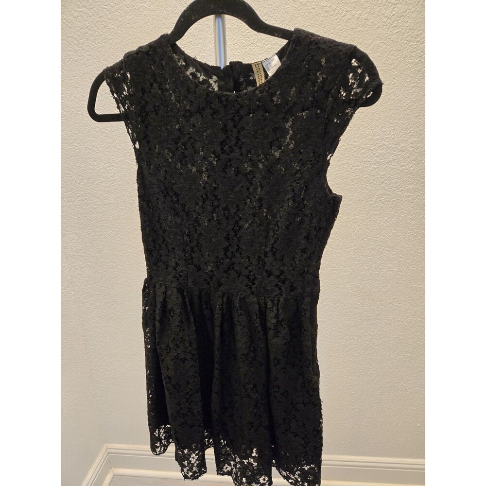 HM Divided 6 Black Floral Lace Skater Dress Flare Mini Party High Neck Fit 6